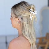 Ribbon Bow Hair Claw Clip White