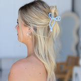 Ribbon Bow Hair Claw Clip Light Blue