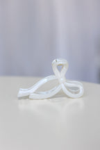 Ribbon Bow Hair Claw Clip White