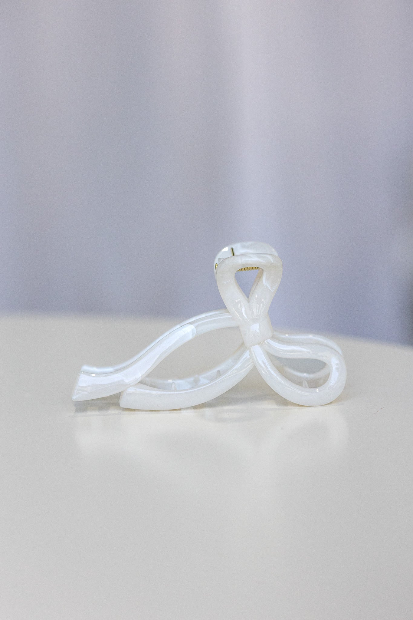 Ribbon Bow Hair Claw Clip White