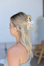 Ribbon Bow Hair Claw Clip White