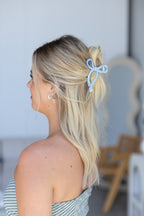 Ribbon Bow Hair Claw Clip Light Blue